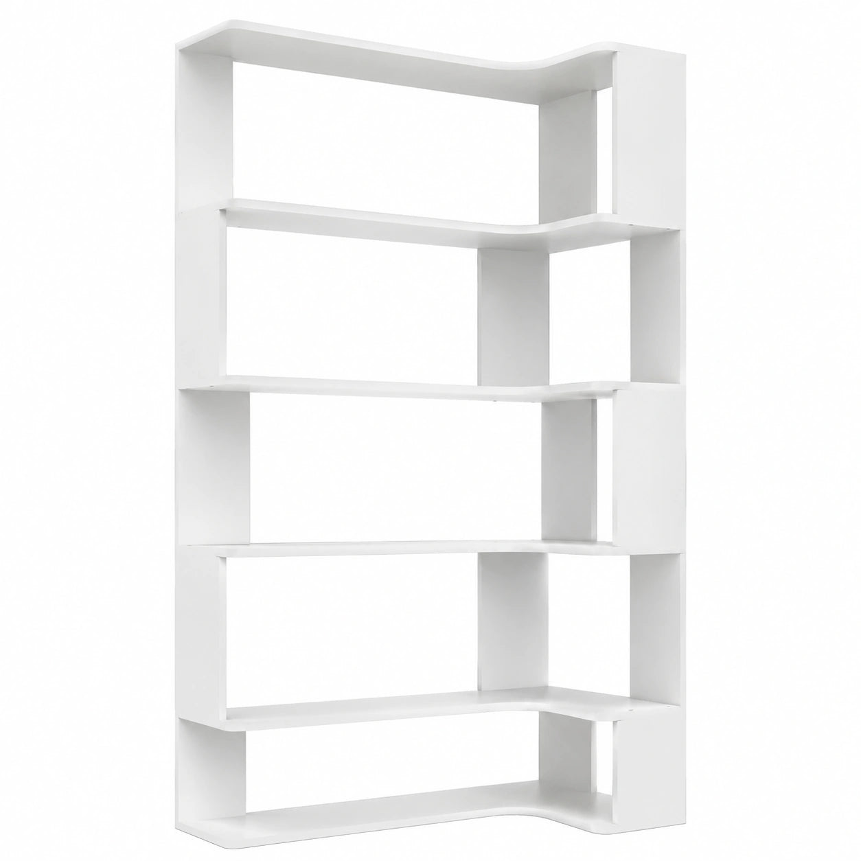 Eckregal L-Form mit 5 Ebenen, Großes offenes Bücherregal in Weiß für Wohnzimmer, Schlafzimmer, Büro, 90x48x169 cm