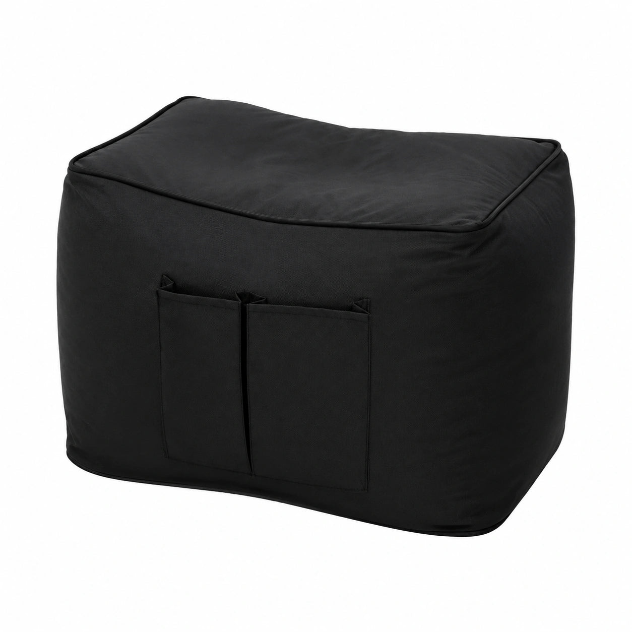 BuBiBag Rechteckiger Sitzsack Hocker 35x50x40 cm – Gaming Würfel mit Seitentaschen – Strapazierfähiger Fußhocker für drinnen & draußen – Schwarz mit buntem Rand (10 Farben) (Ganz Schwarz)