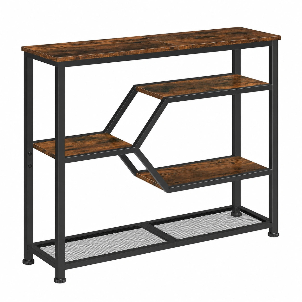 Industrieller Konsolentisch, 5 Ebenen, 80 cm, Vintagebraun, für Wohnzimmer und Flur