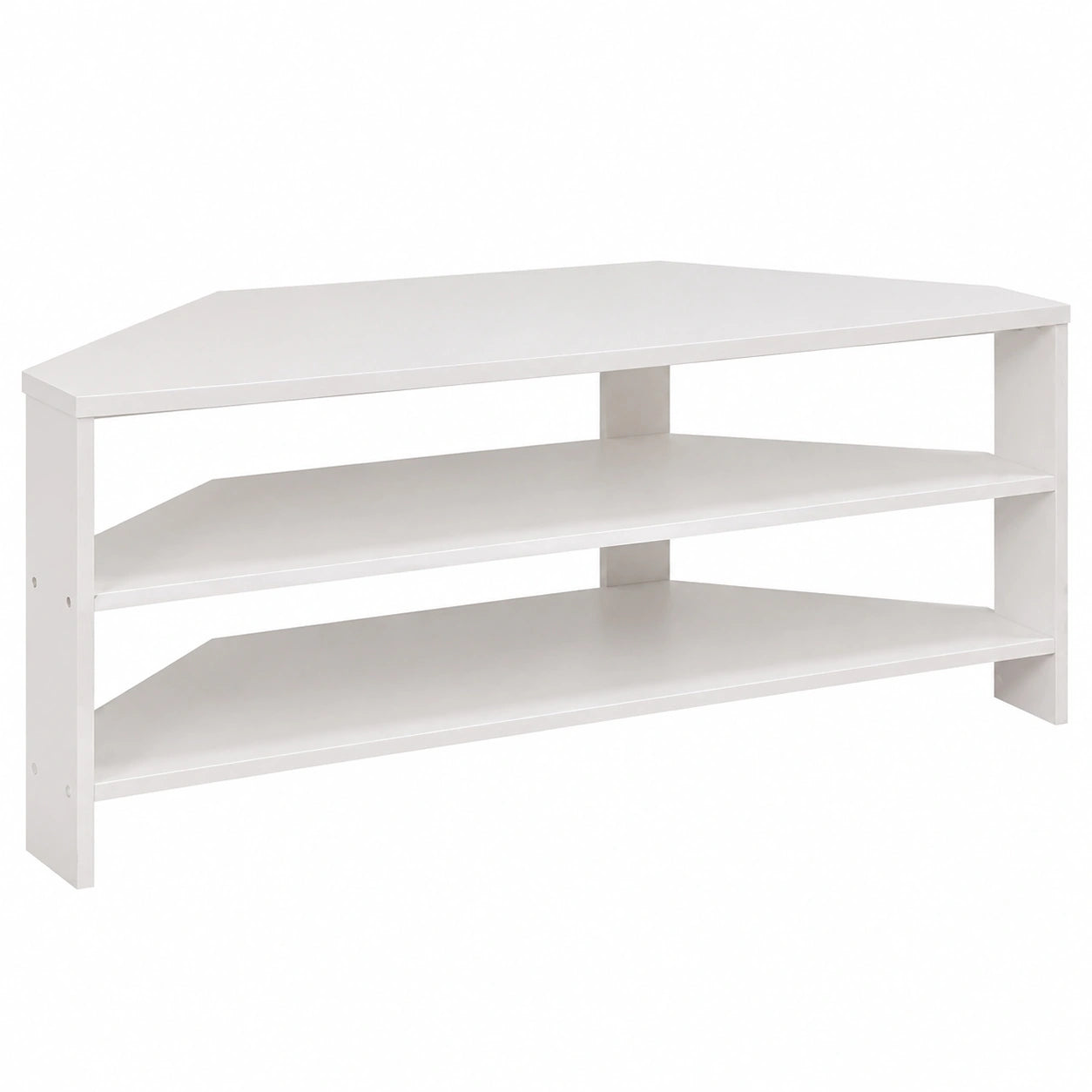 TV-Schrank mit offenem Design und abgeschrägten Ecken, modernes Lowboard für Wohnzimmer, 110 x 36 x 42 cm, in Weiß