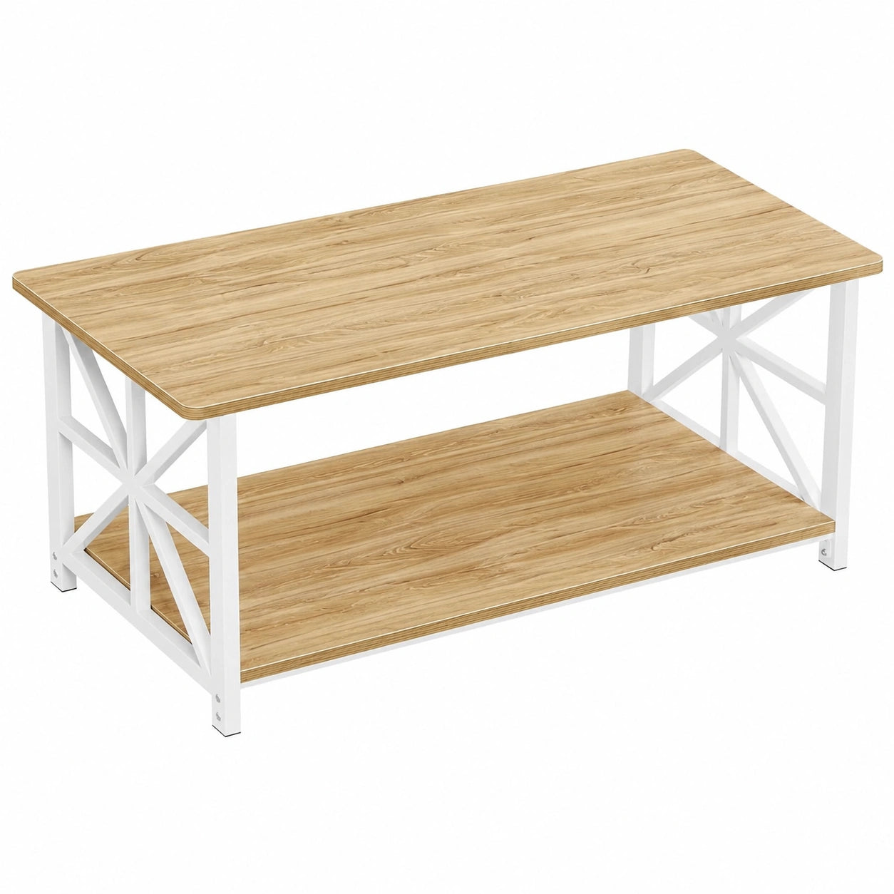 GreenForest Wohnzimmertisch mit Stauraum, 100 cm, rustikales Eichen-Design, stabiler Couchtisch aus Holz und Metall mit Regal