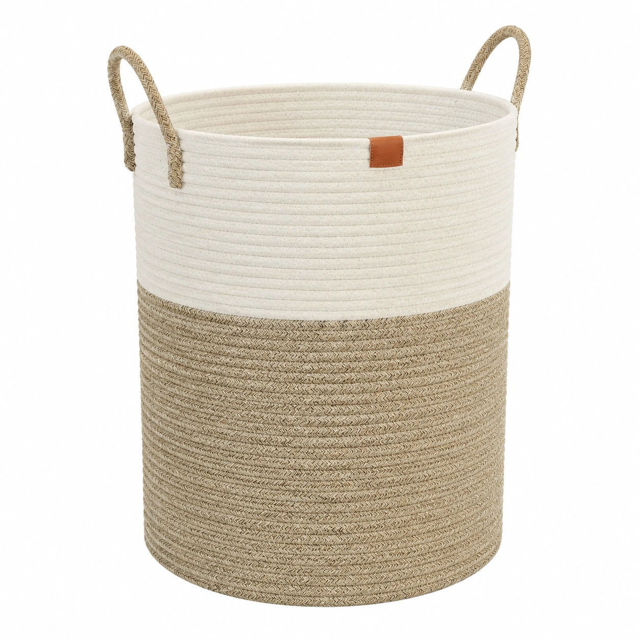 GOCAN Großer Stabiler Wäschekorb - Gewebter Aufbewahrungskorb für Kleidung, Kissen, Decken und Spielzeug - Dekorativ im Wohn- oder Schlafzimmer - H50 x T38cm, Braun/Beige