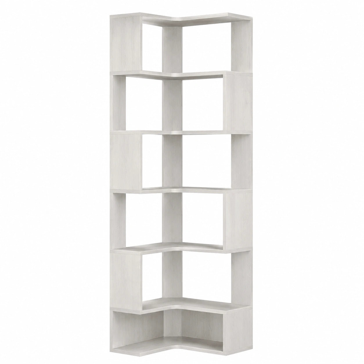 Eckregal 6 Ebenen von IRONCK, 204cm hoch, L-förmig mit Schutzleiste, Offenes Holzregal für Wohnzimmer, Büro und Schlafzimmer, Weiß