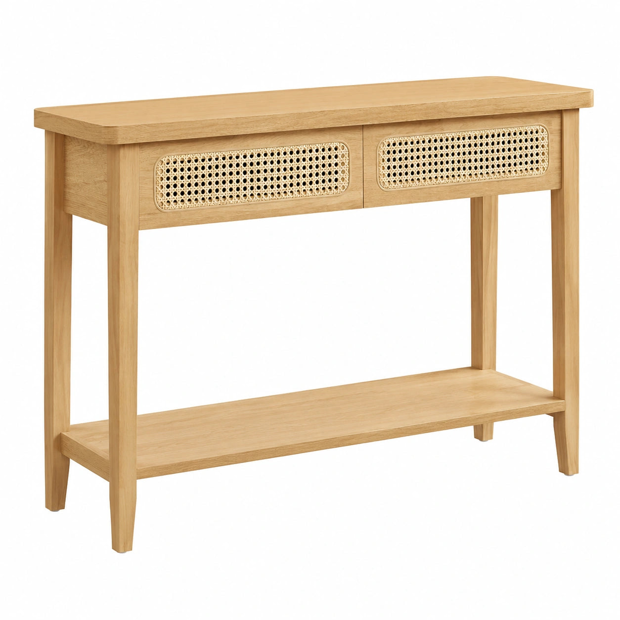 VASAGLE Boho Konsolentisch mit Schubladen, schmaler Flurtisch, offene Ablage in Eichenbeige