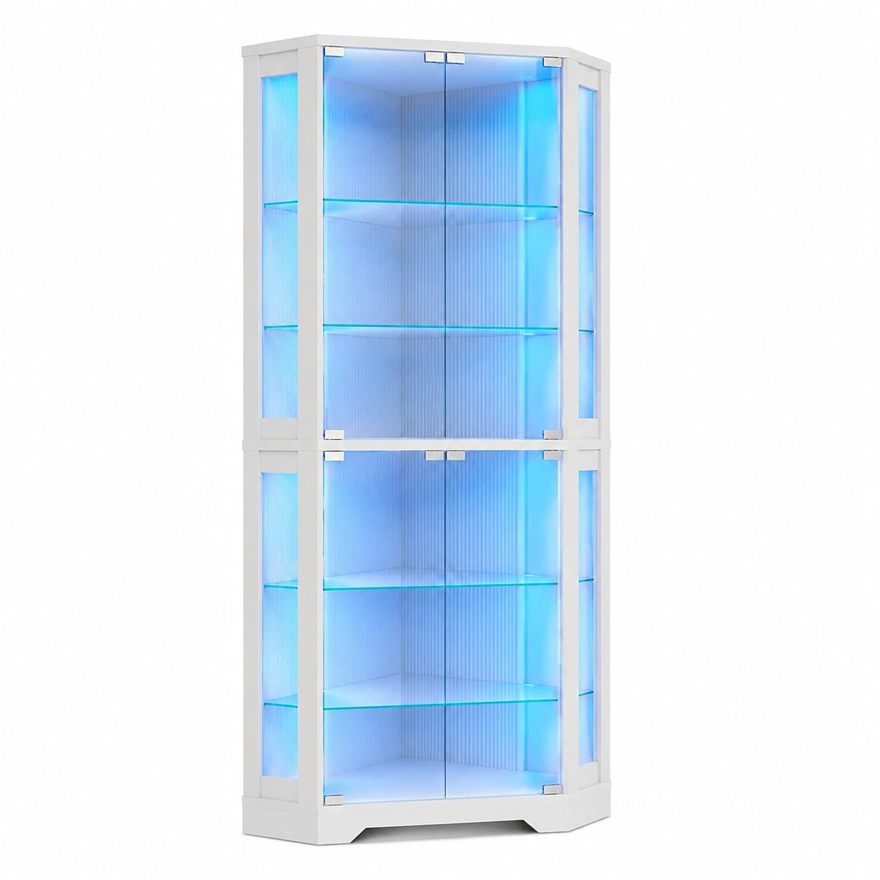 BROTTAR Eckvitrine mit LED-Beleuchtung und Sensor, 165 cm, 4 Ebenen, Weiß