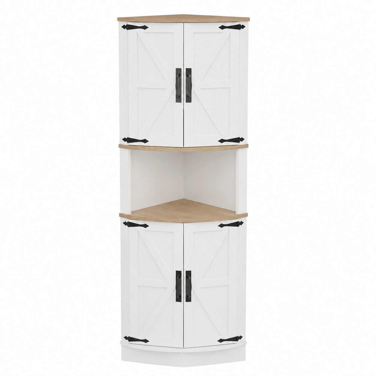 BonVache Weißer Hochschrank mit Eckdesign, 4 Türen & 5 Regalen, 165cm Aufbewahrung für Küche, Wohnzimmer & Bad