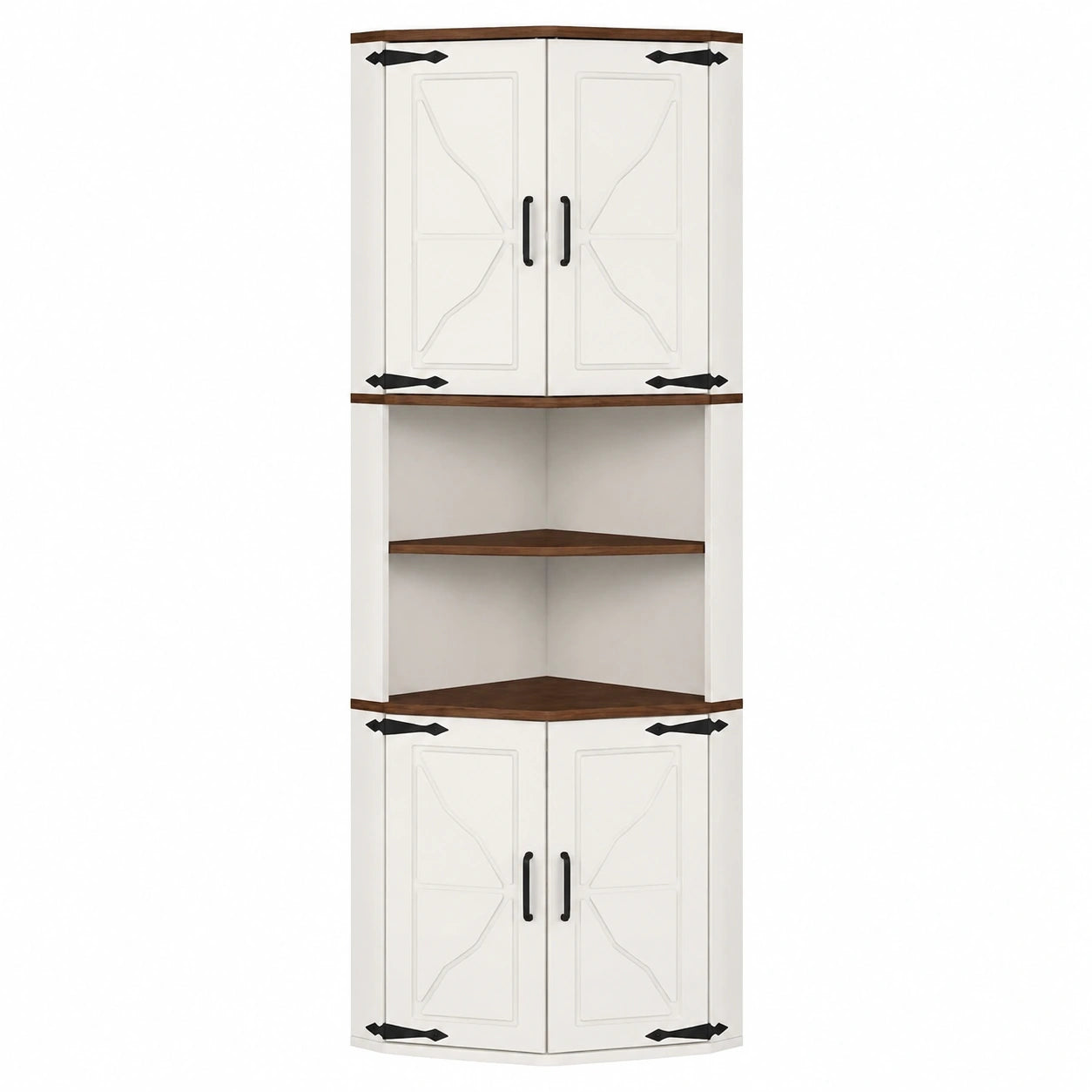 Eckschrank mit LED-Beleuchtung, Hoher Küchenschrank, 4 Türen & 6 Regalböden, 165cm Holz-Aufbewahrungsschrank für Bad, Küche & Wohnzimmer