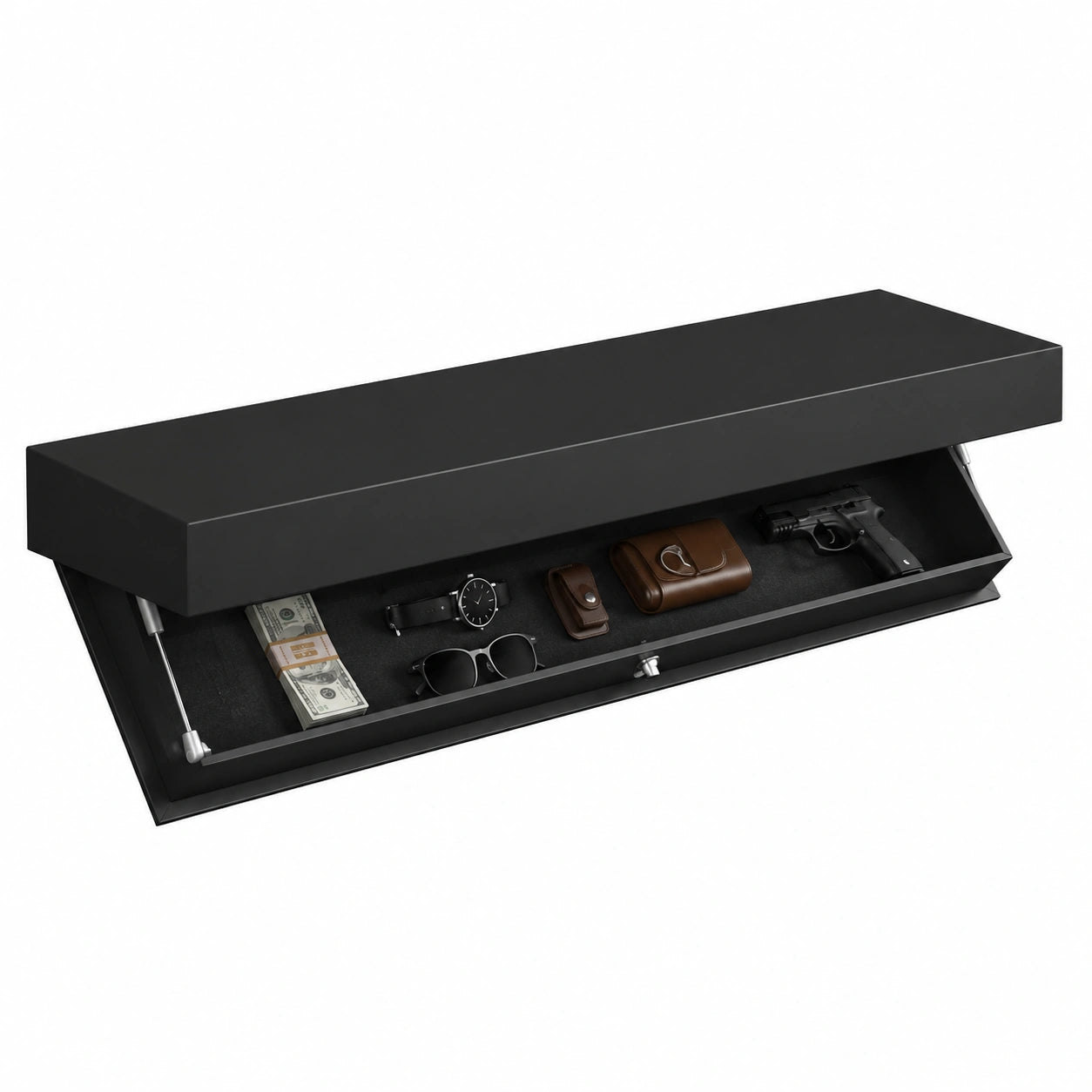 Gdfnmogo Schwebendes Wandregal mit Geheimfach, Holz, Platzsparendes Design, 40 x 21 x 7,2 cm, Schwarz