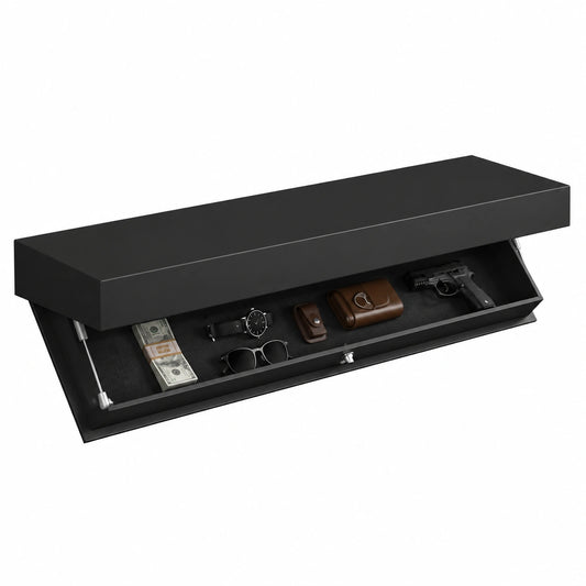 Gdfnmogo Schwebendes Wandregal mit Geheimfach, Holz, Platzsparendes Design, 40 x 21 x 7,2 cm, Schwarz