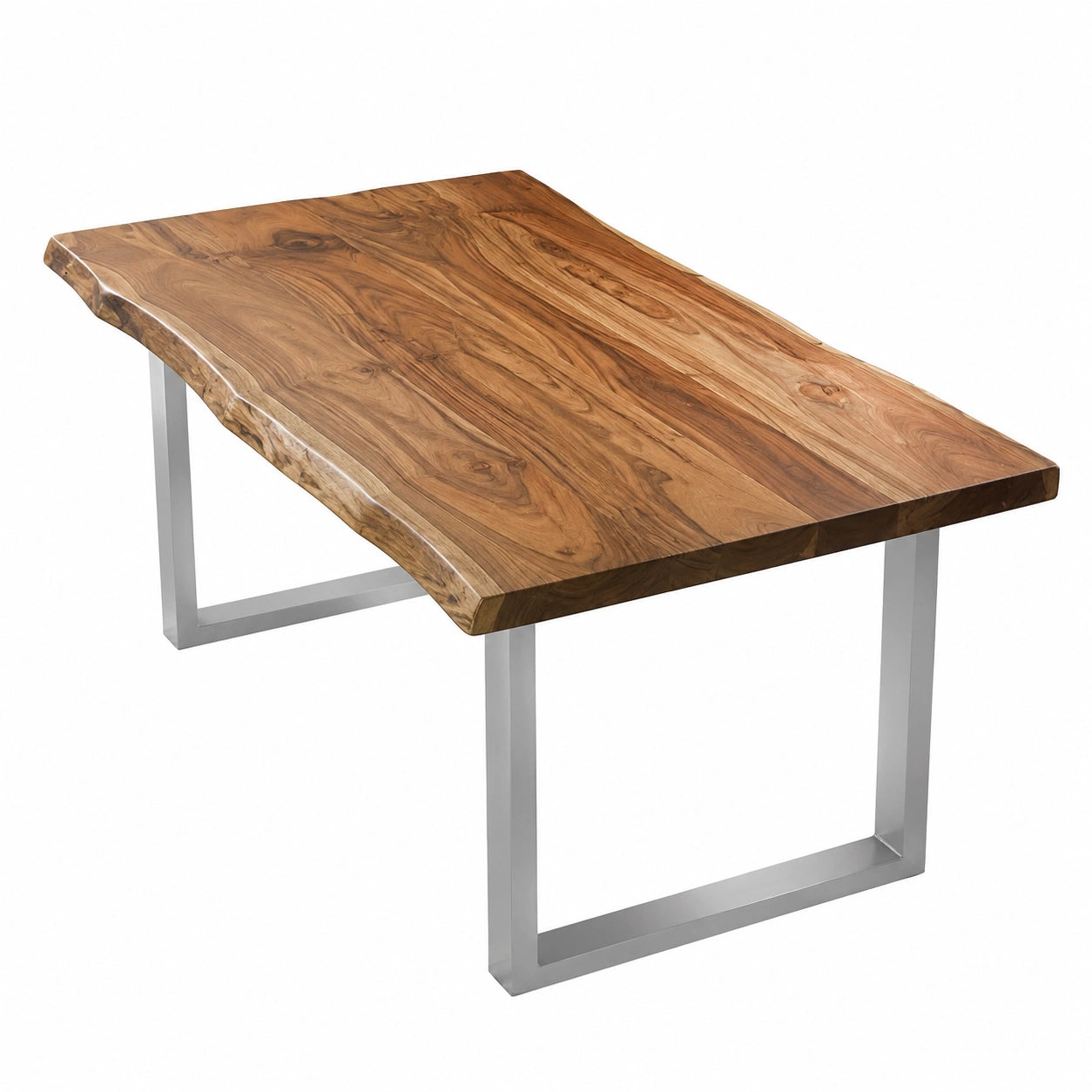 Rustikaler Esstisch Quarto 200x100 cm aus massivem Akazienholz mit silbernem U-Gestell