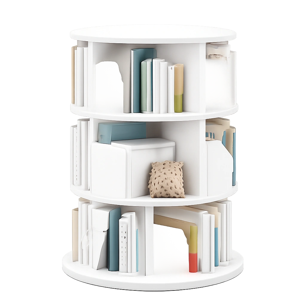 iSunirm 5-Ebenen Drehbares Bücherregal aus Holz, 360° Drehung, Platzsparend für Schlafzimmer & Büro, Weiß