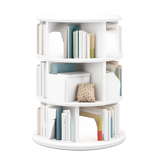 iSunirm 5-Ebenen Drehbares Bücherregal aus Holz, 360° Drehung, Platzsparend für Schlafzimmer & Büro, Weiß