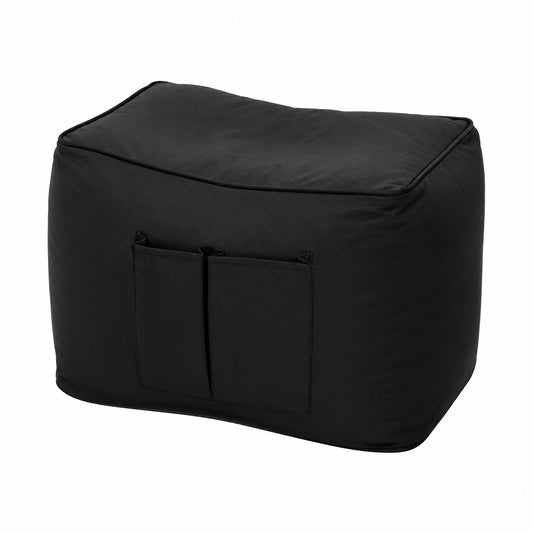 BuBiBag Rechteckiger Sitzsack Hocker 35x50x40 cm – Gaming Würfel mit Seitentaschen – Strapazierfähiger Fußhocker für drinnen & draußen – Schwarz mit buntem Rand (10 Farben) (Ganz Schwarz)