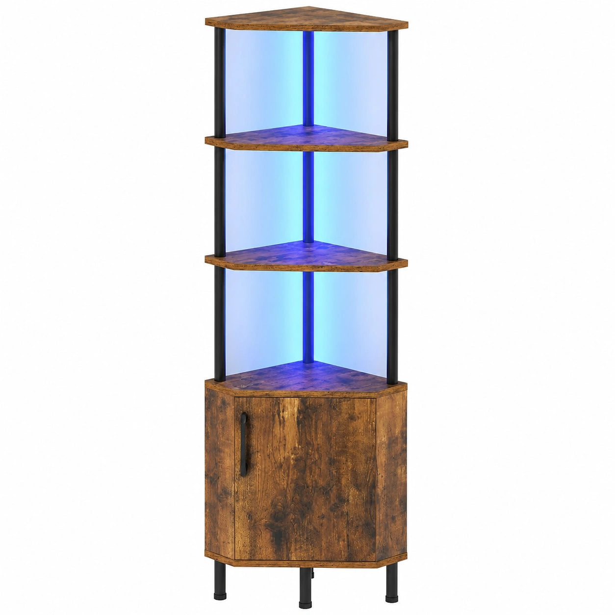 HOOBRO Eckregal mit LED und Schrank, Vintage, für Wohnzimmer und Schlafzimmer