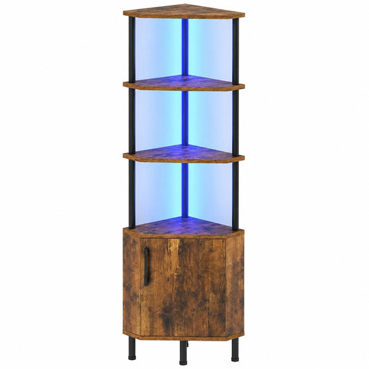 HOOBRO Eckregal mit LED und Schrank, Vintage, für Wohnzimmer und Schlafzimmer
