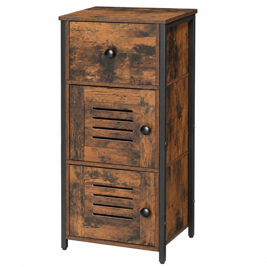 Vintage Beistellschrank mit Schublade, Verstellbare Ablage, Kompakter Telefonschrank für Wohnzimmer & Schlafzimmer, Dunkelbraun/Schwarz, 30x34x75 cm