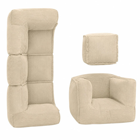 LUMALAND Modulares Sitzsack Sofa Set mit Sessel und Pouf | Bequeme EPS-Perlenfüllung | Großes Lounge-Sitzkissen für Wohn-, Schlaf- und Kinderzimmer