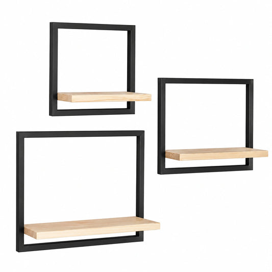 Modernes Metall-Wandregal Schwarz 3er Set für Wohnzimmer und Schlafzimmer