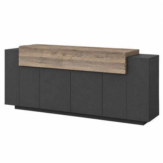 Dmora - Loris Kommode, 4-türiges Sideboard für Küche oder Wohnzimmer, Hergestellt in Italien, 220x45x86 cm, Anthrazit und Ahorn