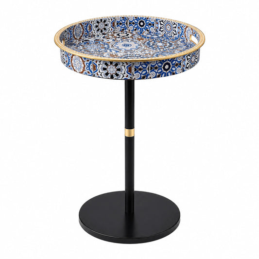 Runder Boho Beistelltisch mit goldfarbenem Rand, 33 cm, Mosaik-Sockel, ideal für Wohnzimmer & Schlafzimmer