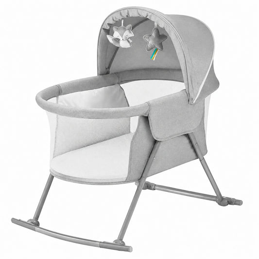 Kinderkraft Babybett 3-in-1: Reisebett, Wiege & Wippe, faltbar mit Zubehör, Grau