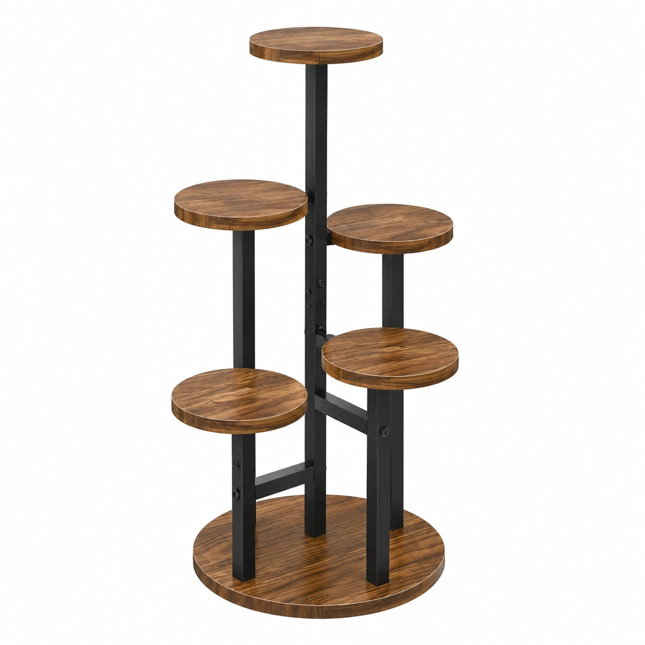 STLOVe Pflanzenständer Holz Metall, 6-stufiges Blumenregal für Innen und Außen, Schwarz