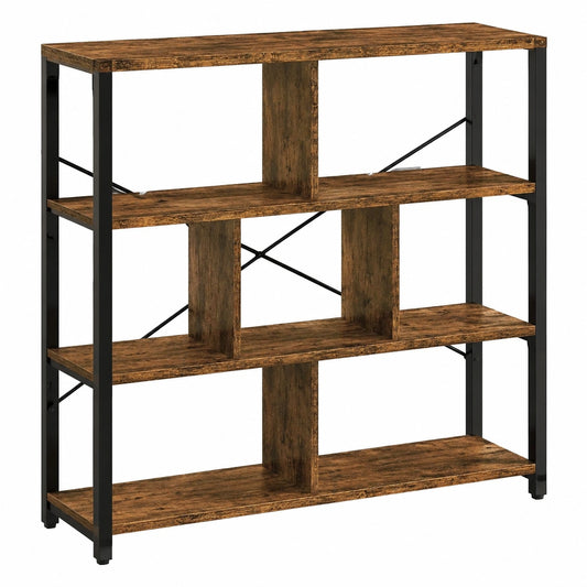 YITAHOME Eck-Bücherregal, 4-stufig, Freistehend, 120 cm Höhe, Offenes Design, Wohnzimmer/Schlafzimmer/Büro, Vintage Braun-Schwarz