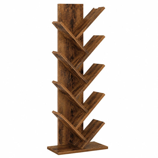 VASAGLE Baum-Bücherregal, Eckregal für Wohnzimmer oder Büro, Vintagebraun, platzsparend, 20 x 38 x 115,2 cm