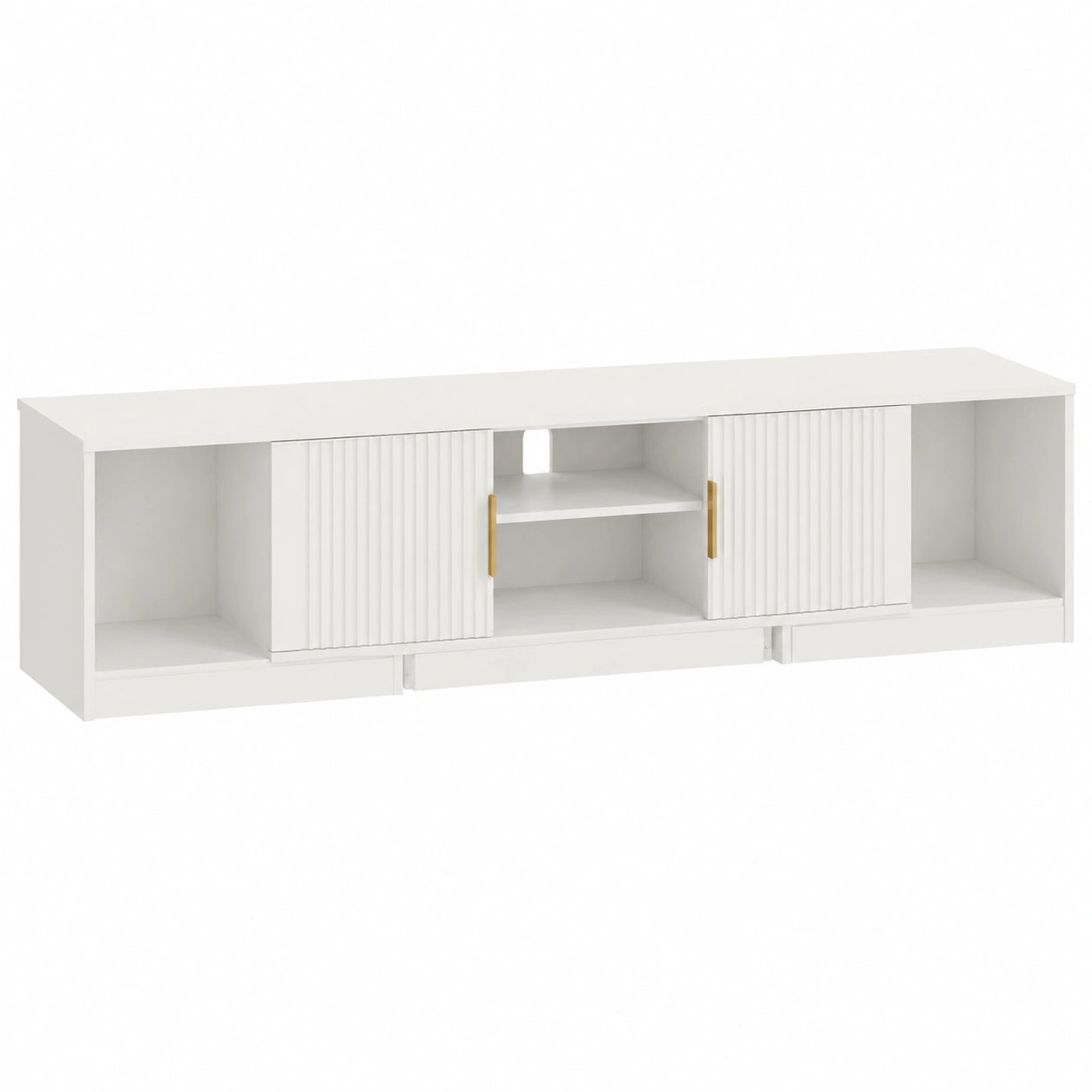 Moderner IRONCK Fernsehtisch aus Holz, erweiterbar 160-200 cm, geeignet für 30-75 Zoll TVs, drehbar, mit 2 Türen und variablem Stauraum, weiß