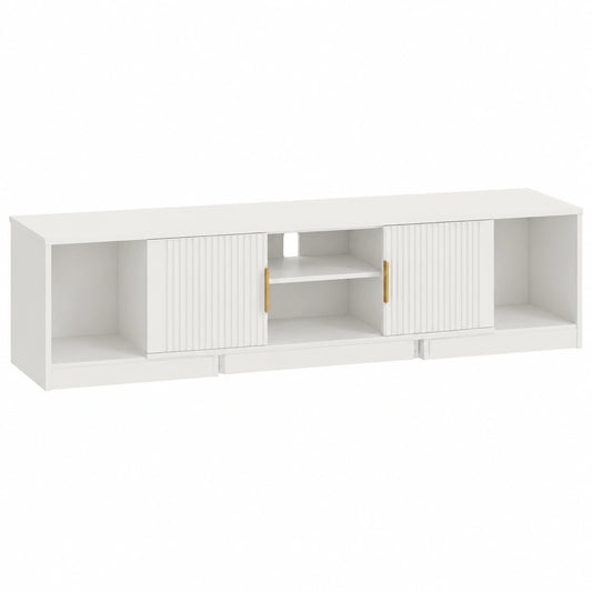Moderner IRONCK Fernsehtisch aus Holz, erweiterbar 160-200 cm, geeignet für 30-75 Zoll TVs, drehbar, mit 2 Türen und variablem Stauraum, weiß