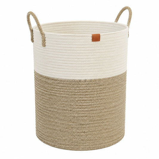 GOCAN Großer Stabiler Wäschekorb - Gewebter Aufbewahrungskorb für Kleidung, Kissen, Decken und Spielzeug - Dekorativ im Wohn- oder Schlafzimmer - H50 x T38cm, Braun/Beige