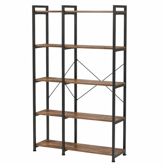 Großes Eck-Bücherregal im Industriedesign, 5 Ebenen, freistehend mit Metallrahmen