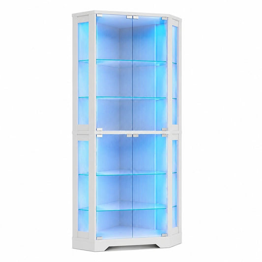 BROTTAR Eckvitrine mit LED-Beleuchtung und Sensor, 165 cm, 4 Ebenen, Weiß