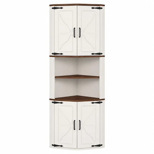 Eckschrank mit LED-Beleuchtung, Hoher Küchenschrank, 4 Türen & 6 Regalböden, 165cm Holz-Aufbewahrungsschrank für Bad, Küche & Wohnzimmer
