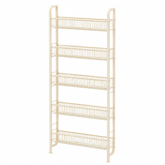 Platzsparendes 5-stufiges Metallregal für Bad und Küche, vielseitiges Wandregal, cremefarben