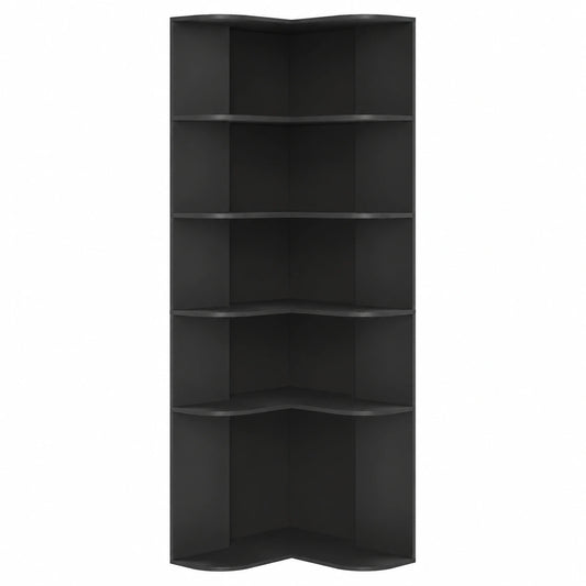 FirFurd Eckregal 185 cm, 6-stufiges L-förmiges Bücherregal, Eckschrank für Arbeitszimmer, Wohnzimmer und Küche, schwarz, 80 x 84 x 185 cm