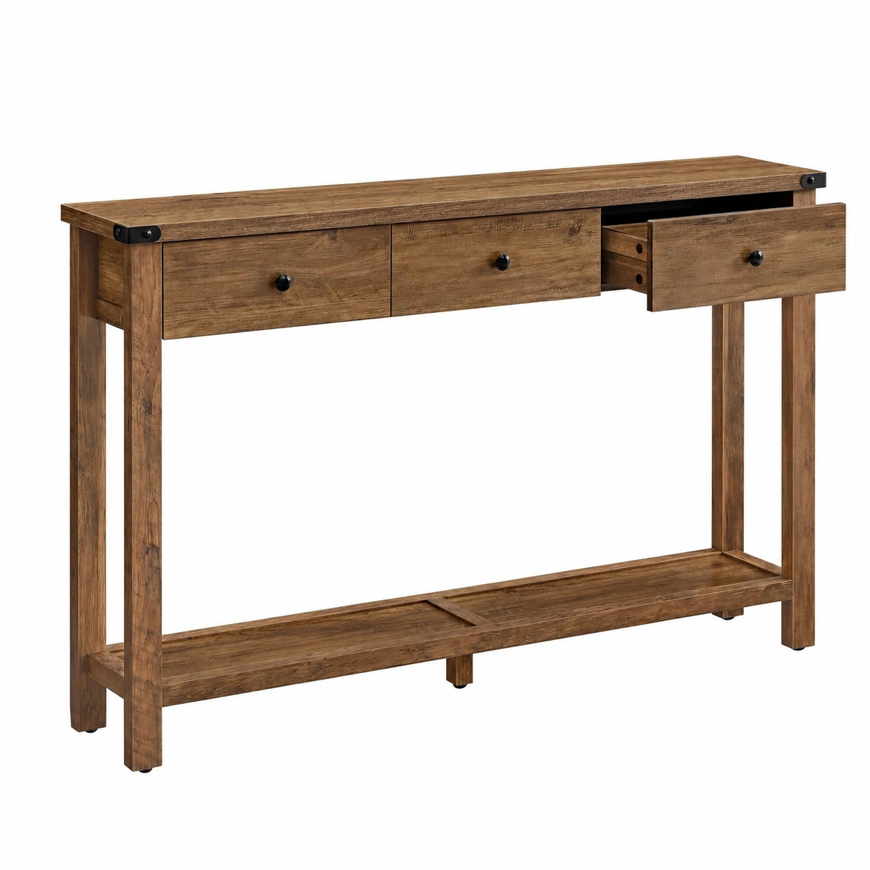 VASAGLE Schmaler Konsolentisch mit 3 Schubladen und Ablage, Landhausstil, honigbraun, für Flur und Wohnzimmer