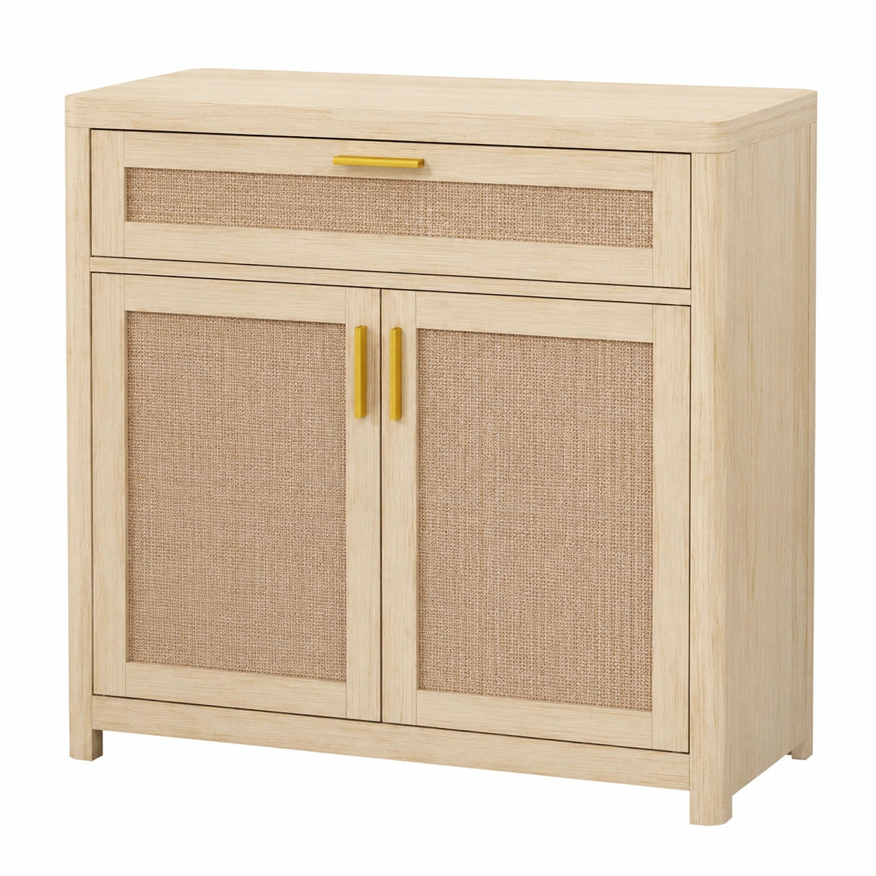 VASAGLE ELLAN Sammlung - Boho-Küchenschrank mit Rattan-Türen, Abrundungen, einstellbare Ablagen und Schublade, naturbeige