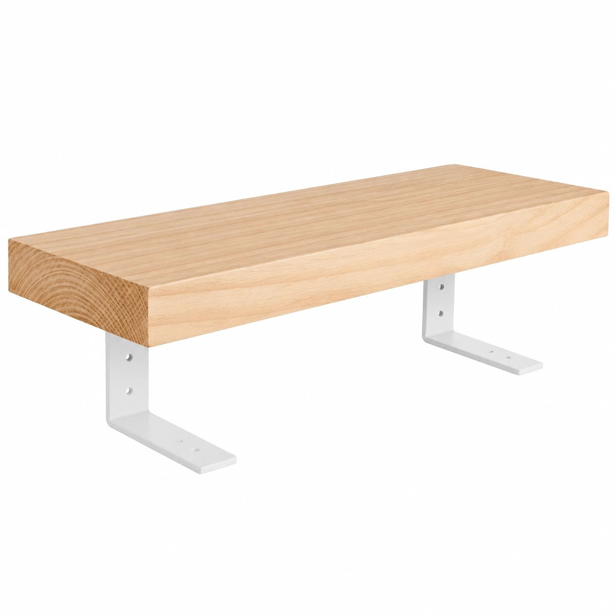 Massivholz-Wandregal im Industrial Design mit weißen Halterungen, 100 cm
